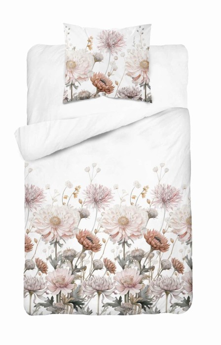 37371Pościel satynowa 140x200 Biała w pudrowe kwiaty – romantyczna elegancja, 100% bawełna - 5482 B - Home Satin 71-1