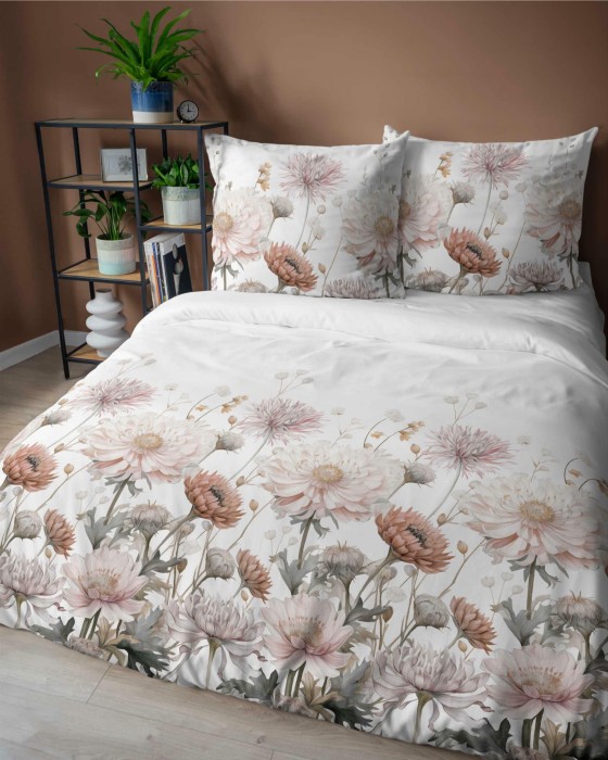 37371Pościel satynowa 140x200 Biała w pudrowe kwiaty – romantyczna elegancja, 100% bawełna - 5482 B - Home Satin 71-2