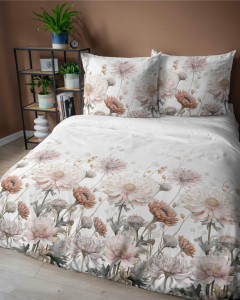 Pościel satynowa 160x200 Home Satin 71 biała w pudrowe kwiaty-3