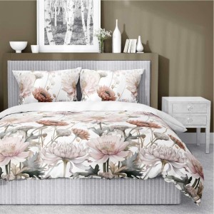 Pościel satynowa 160x200 Home Satin 71 biała w pudrowe kwiaty-1