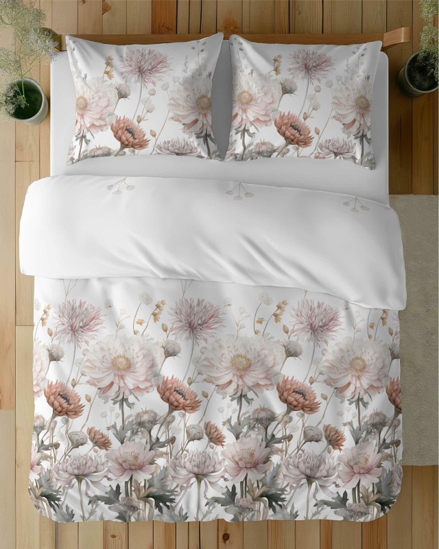 Pościel satynowa 160x200 Home Satin 71 biała w pudrowe kwiaty-4