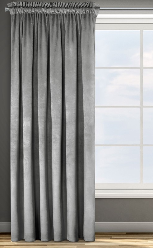 Zasłona Zaciemniająca 140x250 Na Taśmie Żabki Welur PREMIUM - Jasna Szara-3