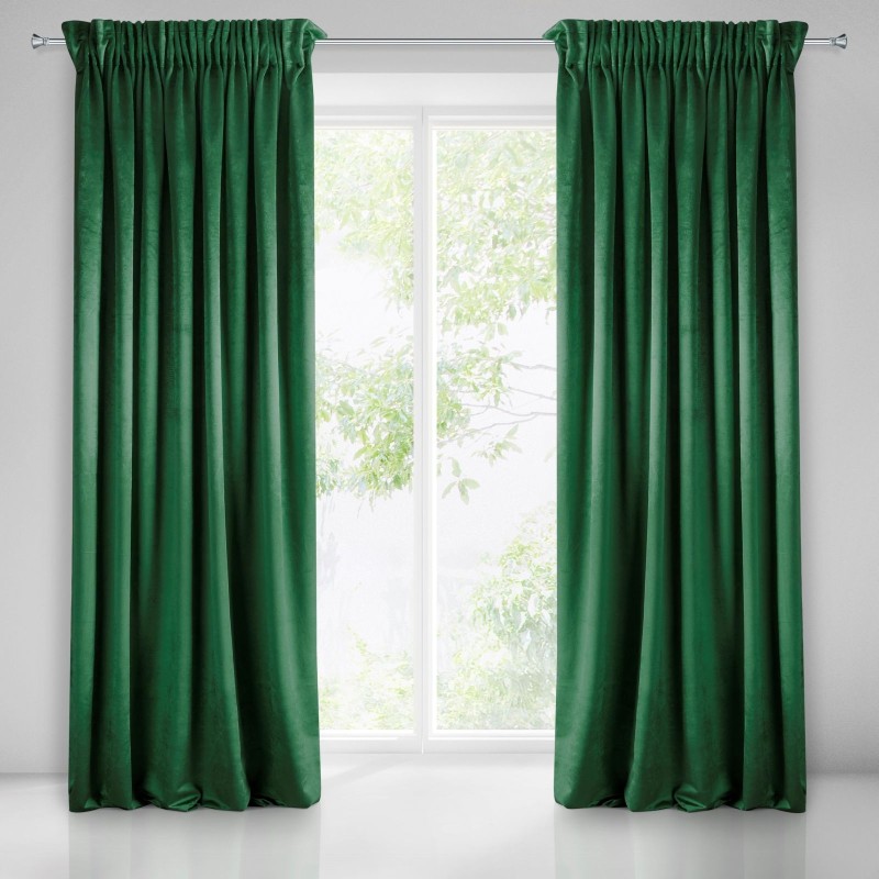 Zasłona Zaciemniająca 140x250 Na Taśmie Żabki Welur PREMIUM - Butelkowa Zielona-1