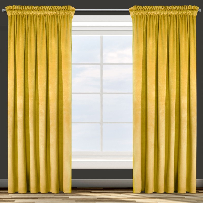 Zasłona Zaciemniająca 140x250 Na Taśmie Żabki Welur PREMIUM - Musztardowa-1