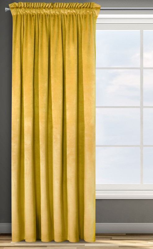 Zasłona Zaciemniająca 140x250 Na Taśmie Żabki Welur PREMIUM - Musztardowa-3