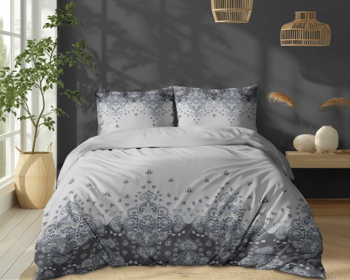 37449Pościel bawełniana 220x200 Biała z ornamentem – orientalny wzór paisley, 100% bawełna - 5338 B - Soft Meadow-1