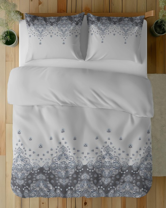 37449Pościel bawełniana 220x200 Biała z ornamentem – orientalny wzór paisley, 100% bawełna - 5338 B - Soft Meadow-2