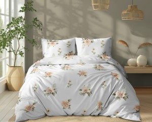 37455Pościel bawełniana 220x200 Biała w beżowe róże – elegancki wzór vintage, 100% bawełna - 5342 A - Soft Meadow-1