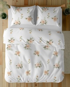 37455Pościel bawełniana 220x200 Biała w beżowe róże – elegancki wzór vintage, 100% bawełna - 5342 A - Soft Meadow-2