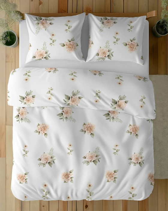 37455Pościel bawełniana 220x200 Biała w beżowe róże – elegancki wzór vintage, 100% bawełna - 5342 A - Soft Meadow-2