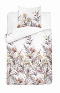37467Pościel bawełniana biała z tropikalnymi kwiatami w ziemistych tonach – 140x200 – kolekcja Naturalis – wzór 5504 B-1