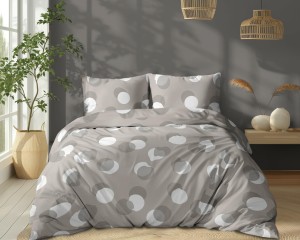 37493Pościel bawełniana beżowa z geometrycznymi okręgami – 220x200 cm – kolekcja Naturalis – wzór 5495 A-2