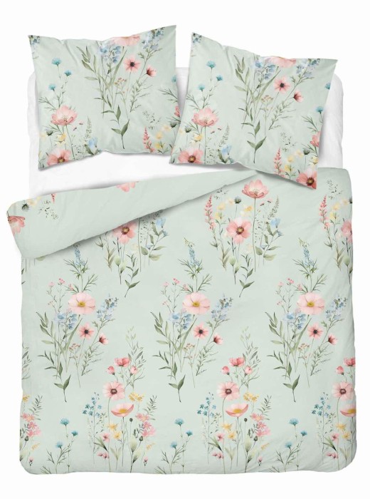 37499Pościel bawełniana miętowa w kwiaty łąkowe akwarelowe – 220x200 – kolekcja Naturalis – wzór 5499 B-1