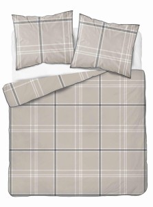 37516Pościel bawełniana szaro-beżowa w kratę – 220x200 cm – Eden – wzór 5240 B-1