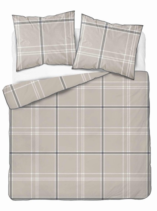 37516Pościel bawełniana szaro-beżowa w kratę – 220x200 cm – Eden – wzór 5240 B-1