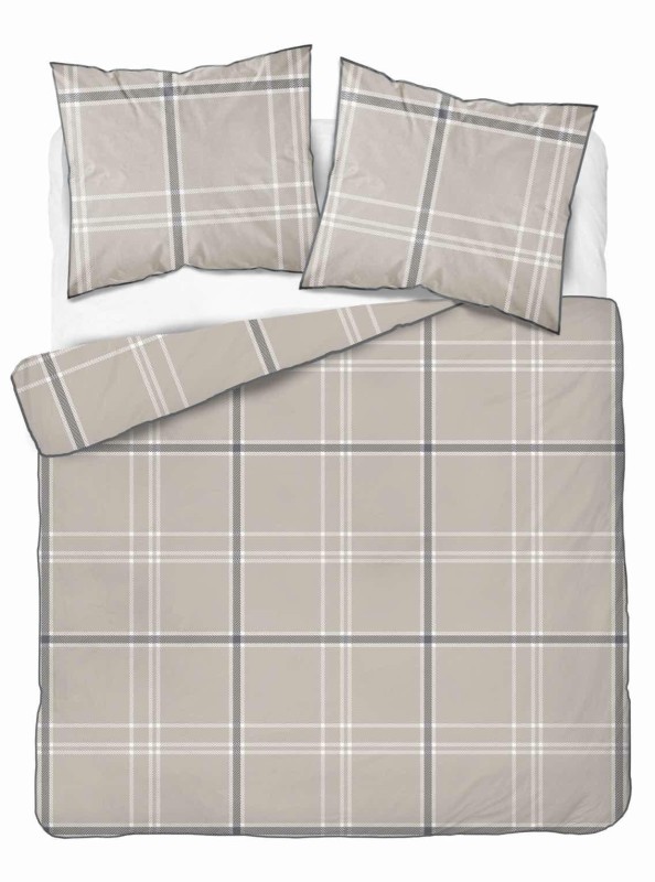37516Pościel bawełniana szaro-beżowa w kratę – 220x200 cm – Eden – wzór 5240 B-1