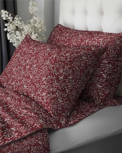 37523Pościel bawełniana bordowa z drobnym roślinnym wzorem – 160x200 cm – Eden – wzór 5588 B-2