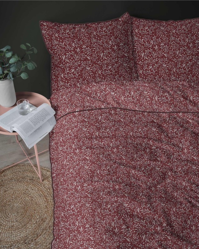 37523Pościel bawełniana bordowa z drobnym roślinnym wzorem – 160x200 cm – Eden – wzór 5588 B-3
