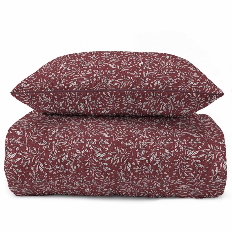 37523Pościel bawełniana bordowa z drobnym roślinnym wzorem – 160x200 cm – Eden – wzór 5588 B-4