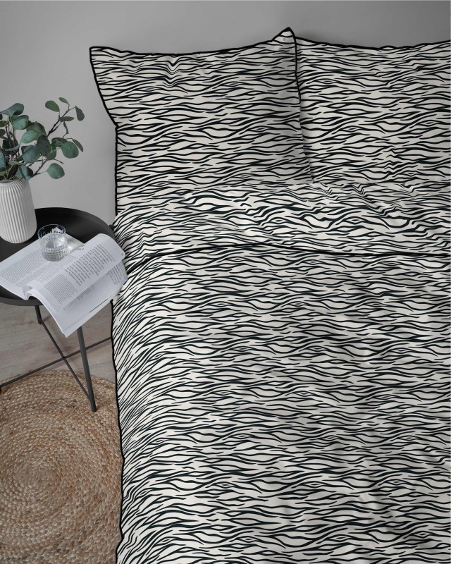 37532Pościel bawełniana biała z czarnym motywem animal print – 160x200 cm – Eden – wzór 5591 B-3