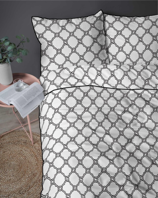 37534Pościel bawełniana biała z geometrycznym wzorem marokańskim – 160x200 cm – Eden – wzór 5592 A-3