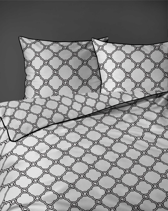 37534Pościel bawełniana biała z geometrycznym wzorem marokańskim – 160x200 cm – Eden – wzór 5592 A-5