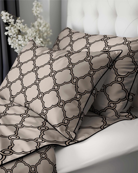 37537Pościel bawełniana beżowa z geometrycznym wzorem marokańskim – 220x200 cm – Eden – wzór 5592 B-2