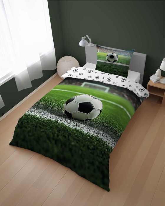 37538Pościel bawełniana 140x200 cm z motywem piłki nożnej na boisku – DreamStyle – wzór 5577 A-2