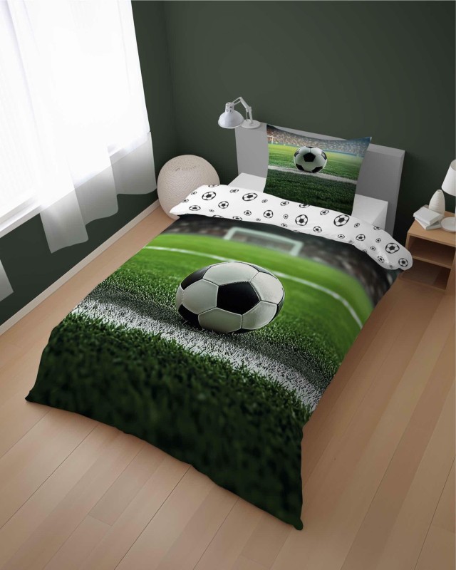 37538Pościel bawełniana 140x200 cm z motywem piłki nożnej na boisku – DreamStyle – wzór 5577 A-2