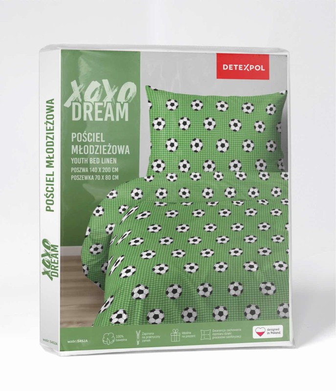 37542Pościel bawełniana 160x200 cm młodzieżowa zielona w piłki – SweetDream – wzór 5583 A-6