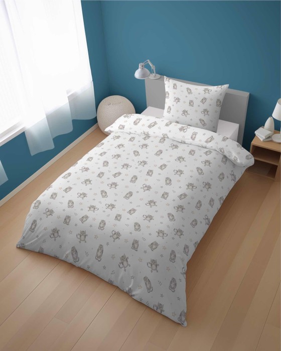 37543Pościel bawełniana 140x200 cm młodzieżowa biała w szare kotki – SweetDream – wzór 5584 A-2