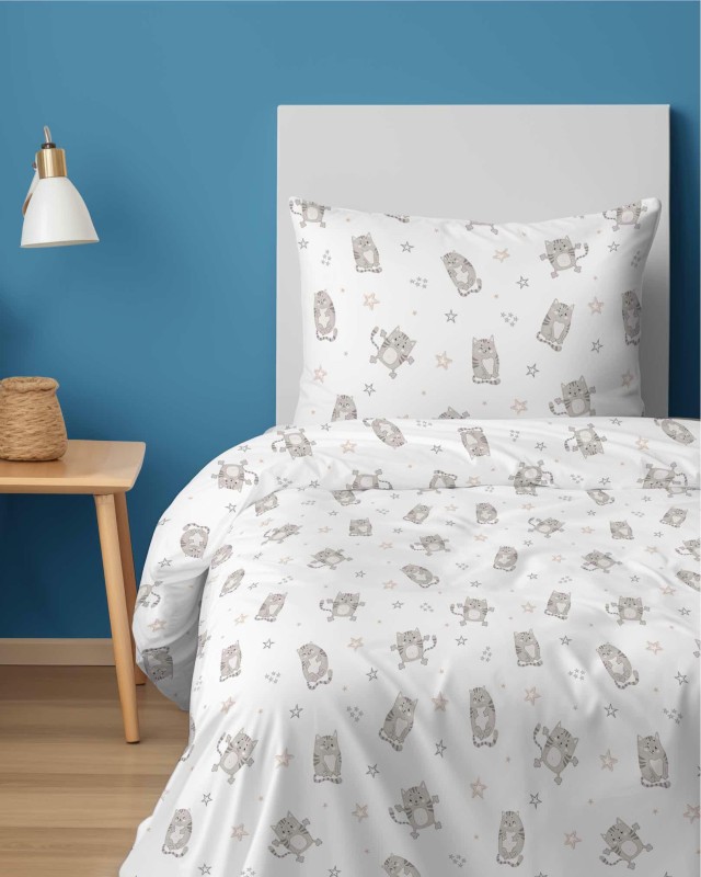 37543Pościel bawełniana 140x200 cm młodzieżowa biała w szare kotki – SweetDream – wzór 5584 A-3