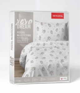 37543Pościel bawełniana 140x200 cm młodzieżowa biała w szare kotki – SweetDream – wzór 5584 A-6