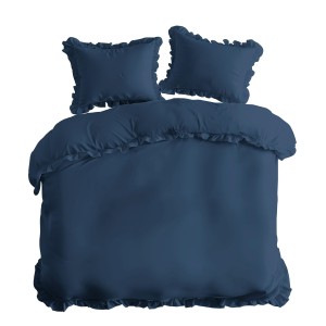 37550Pościel bawełniana 160x200 denim jednobarwna z falbanką Pure 23-1