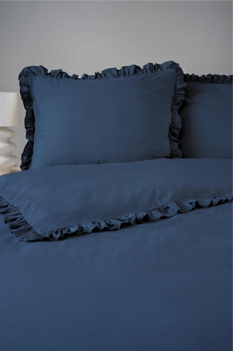 37550Pościel bawełniana 160x200 denim jednobarwna z falbanką Pure 23-2