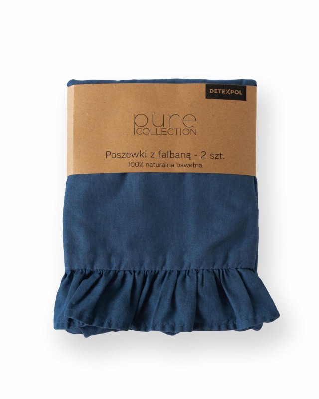 37550Pościel bawełniana 160x200 denim jednobarwna z falbanką Pure 23-3
