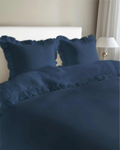 37550Pościel bawełniana 160x200 denim jednobarwna z falbanką Pure 23-5