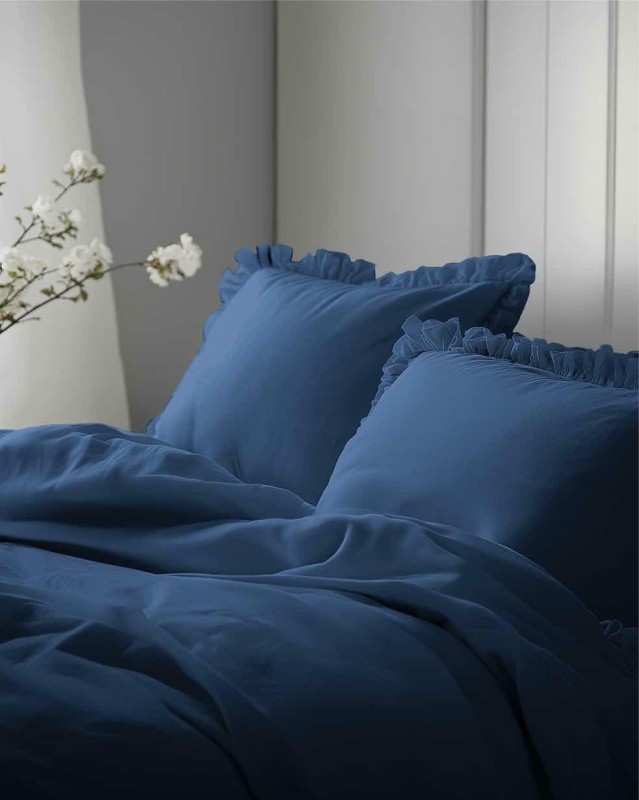 37550Pościel bawełniana 160x200 denim jednobarwna z falbanką Pure 23-6