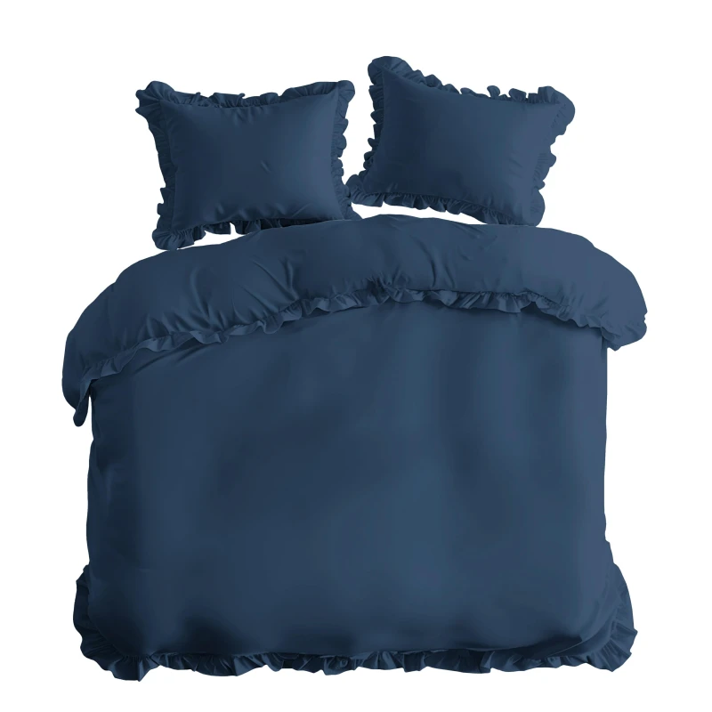 37555Pościel bawełniana 220x200 denim jednobarwna z falbanką Pure 23-1