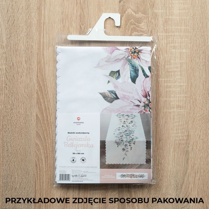 37596Obrus świąteczny wodoodporny 140x180 Gwiazda betlejemska różowy niebieski PBN010/KSP/C02/140180/1-3