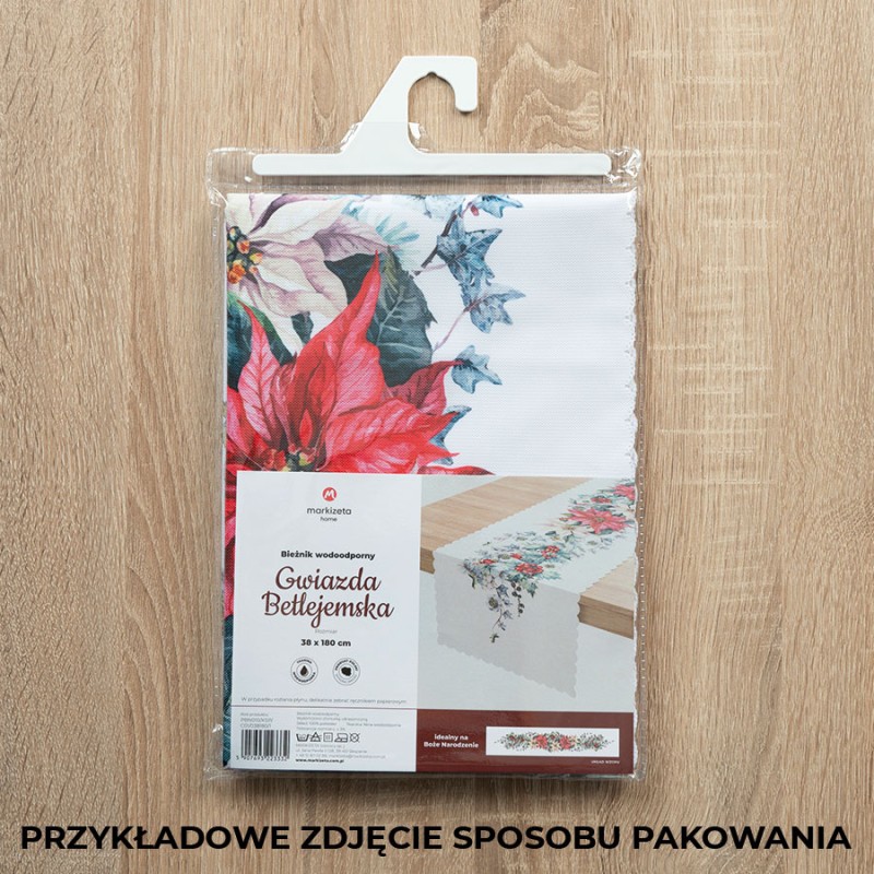 37622Bieżnik świąteczny wodoodporny 38x160 Nina biały jarzębina P00164/KSP/C01/038160/1-5