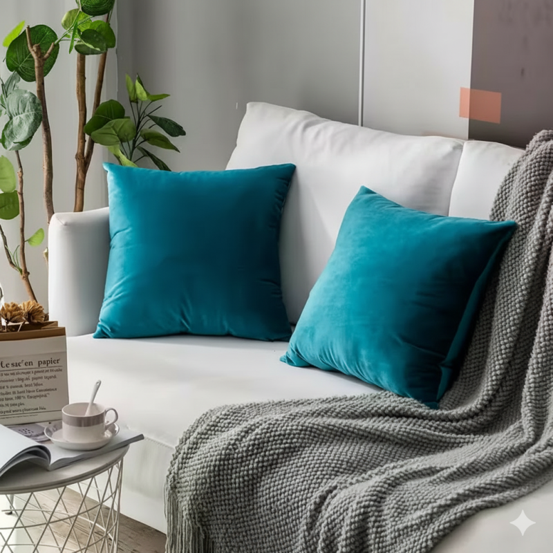 Poszewka dekoracyjna 40x40 Gładka Welur Morski Turkus