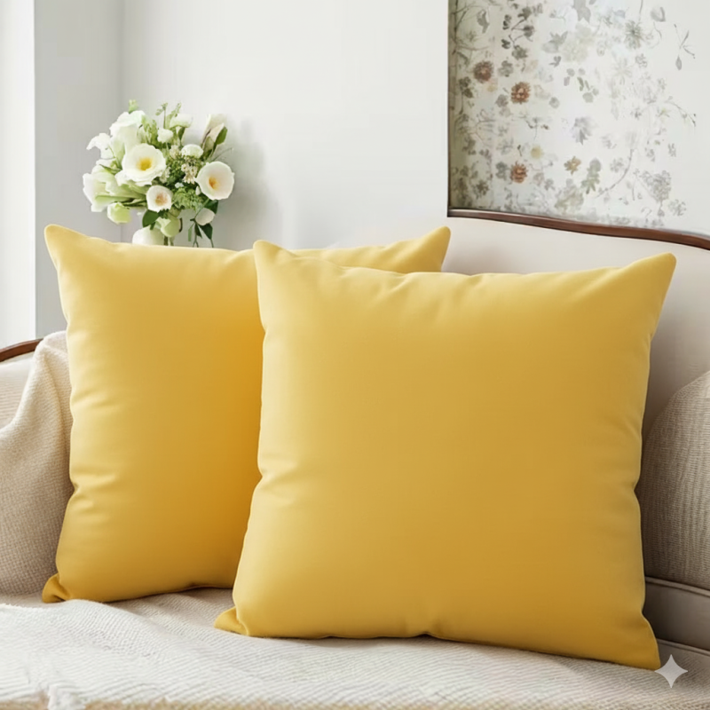 Poszewka Dekoracyjna 40x40 Jednobarwna Gładka Welur Musztardowa-2