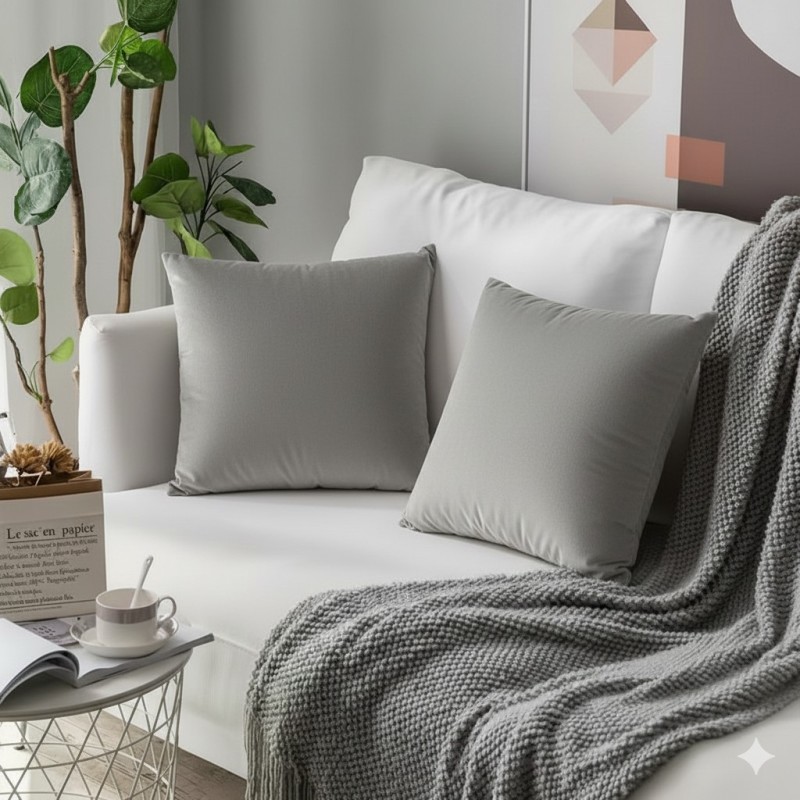Poszewka Dekoracyjna 40x40 Gładka Welur Szara Jasna-1