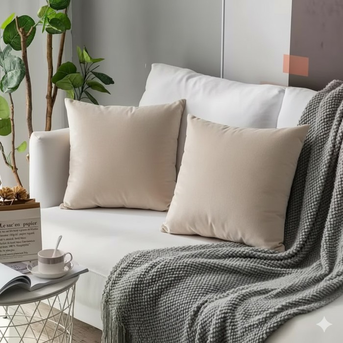 Poszewka Dekoracyjna 40x40 Gładka Welur Jasna Beżowa-1