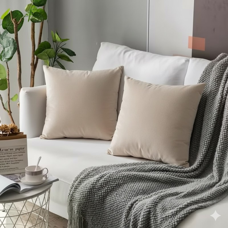 Poszewka Dekoracyjna 40x40 Gładka Welur Jasna Beżowa-1