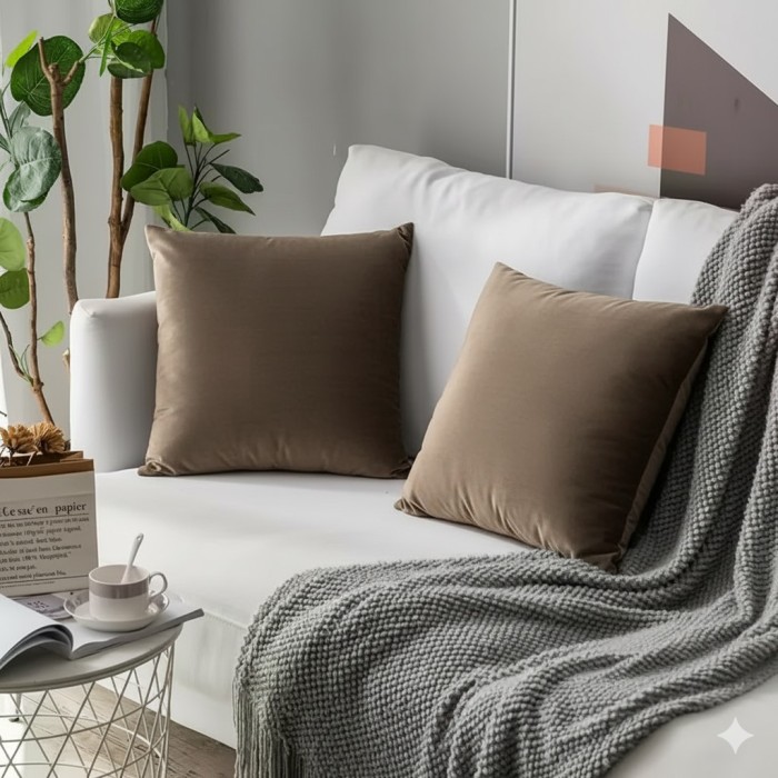 Poszewka Dekoracyjna 40x40 Gładka Welur Ciemny Beż-1