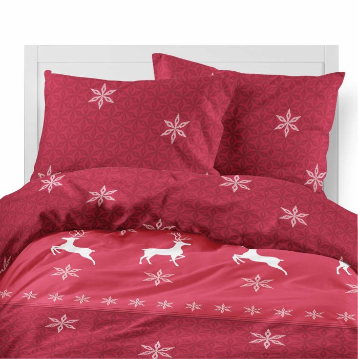 37700Pościel flanelowa świąteczna 220x200 czerwona w renifery i śnieżynki – Magia Świąt – 5621 A-2
