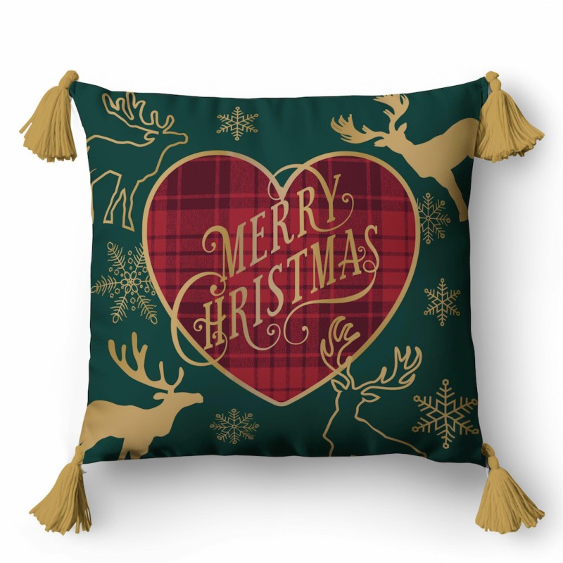 Poszewka świąteczna 45x45 serce i renifery Merry Christmas dekoracyjna-1