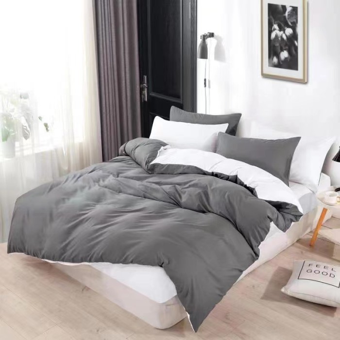 Pościel Dwubarwna Elena 350 160x200 4 części Szara Biała Prześcieradło z Gumką